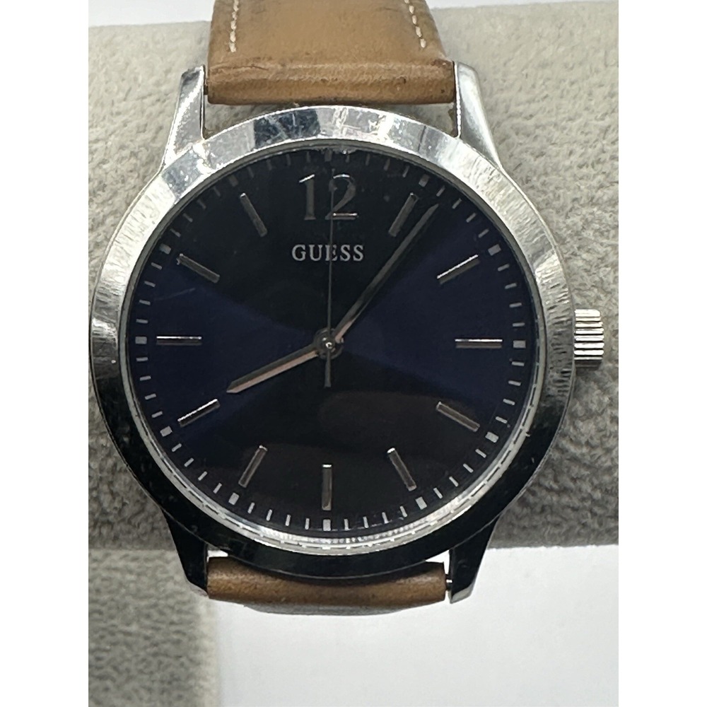 Guess Navy Blue Dial U0922G8 Brown Leather New Battery 39mm 8" Watch steel Q - Picture 1 of 12